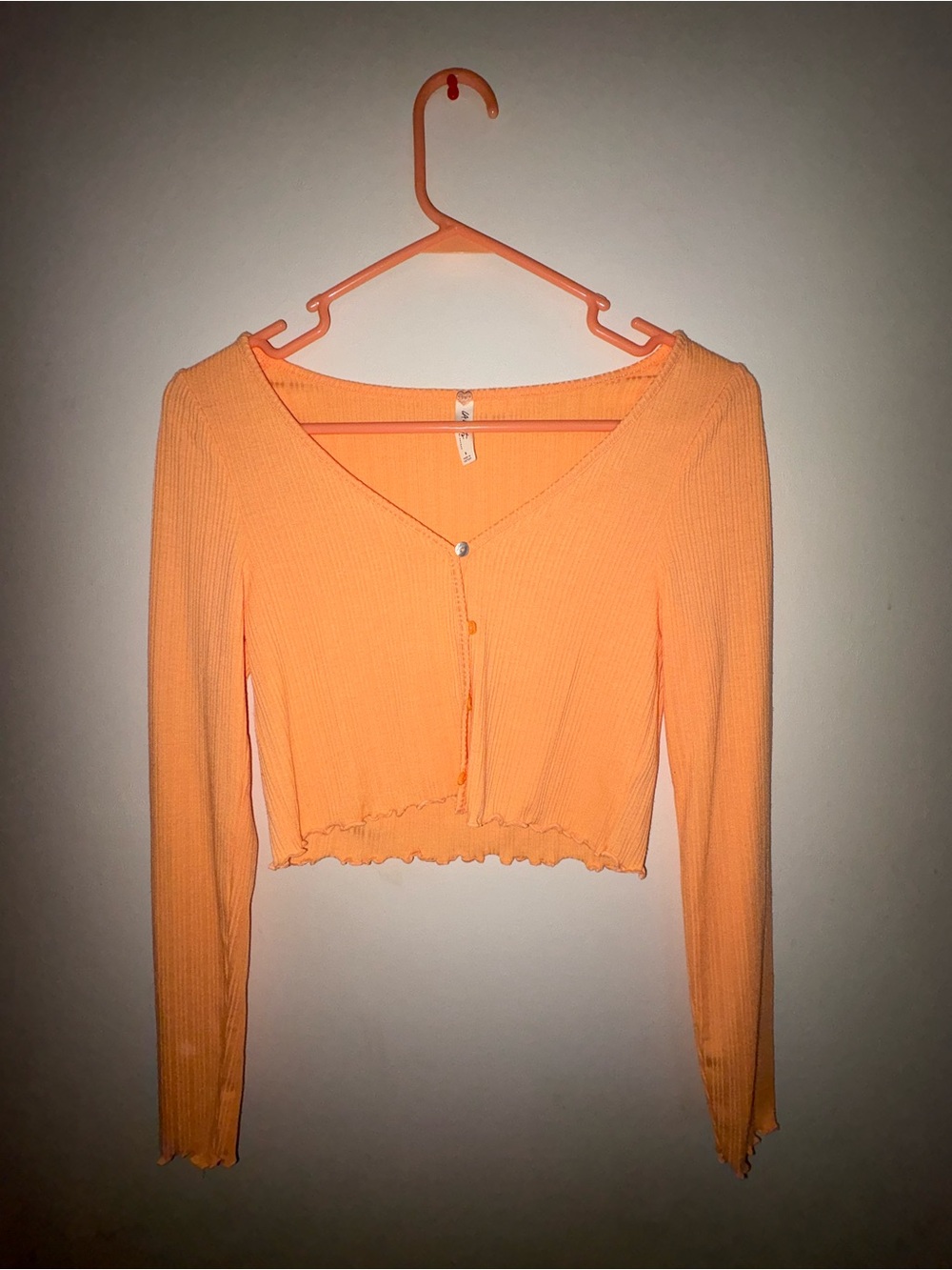 PacSun Orange Ribbed V-Neck Cropped Button Cardigan